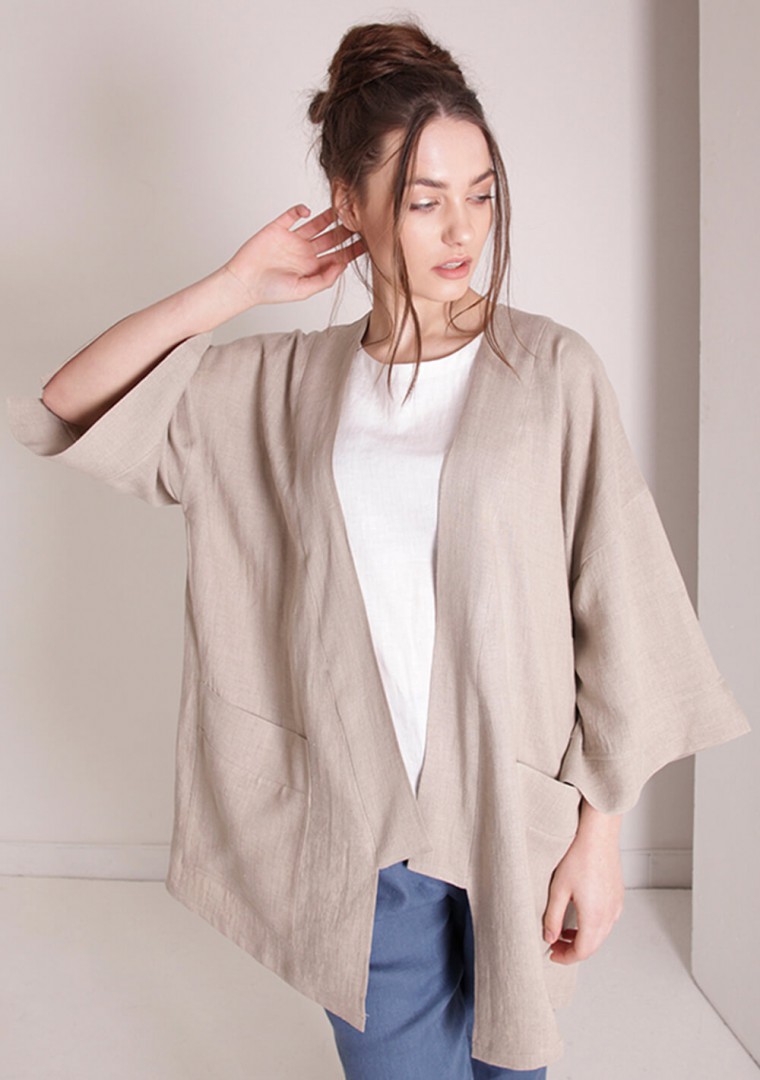 Loose linen sweater with openwork sleeves - Molene