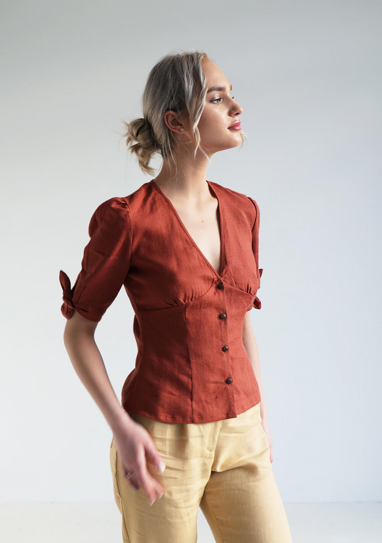Button front linen blouse Flavia 1