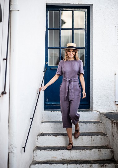 Linen jumpsuit Avery in lavender gray