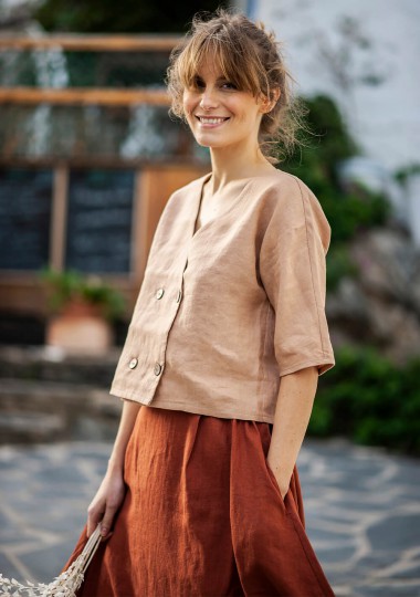 Double Breasted Linen Top Willa