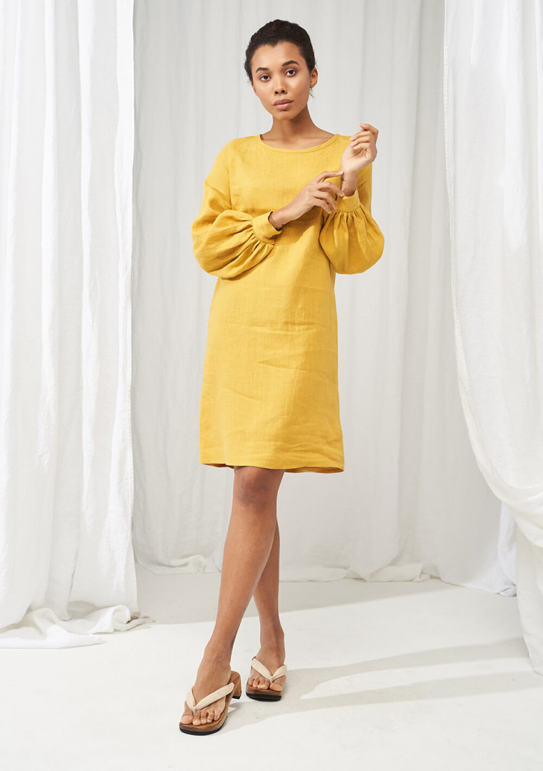 Linen balloon sleeve dress Cecilia