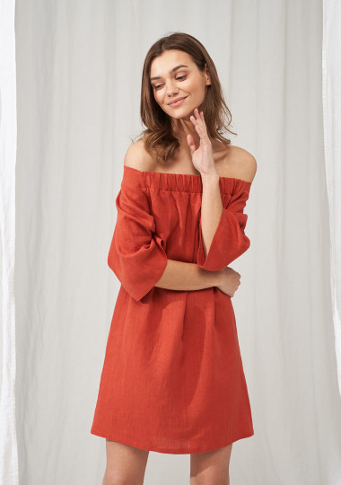 Linen off shoulder dress Bianca