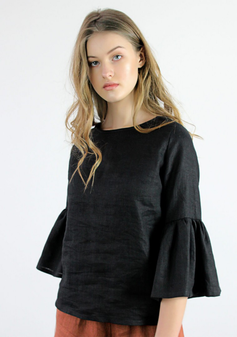 Linen frill sleeve top Camilla