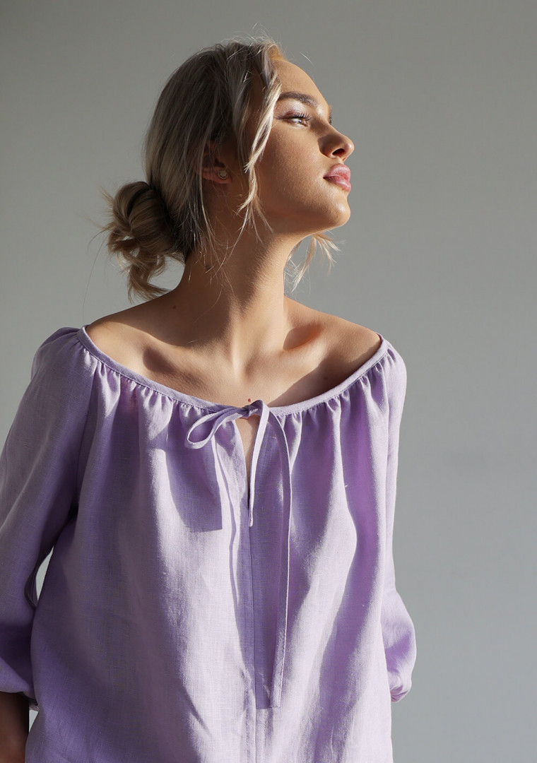 Linen scoop neck blouse Bloom 1