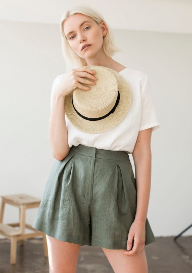 High waisted linen shorts