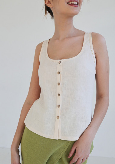 Double Breasted Linen Blouse WILLA, Linen Top Short Sleeves, Linen