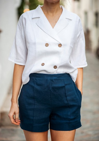 Linen shorts Tori in navy blue