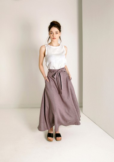 Linen maxi skirt with belt Alessia