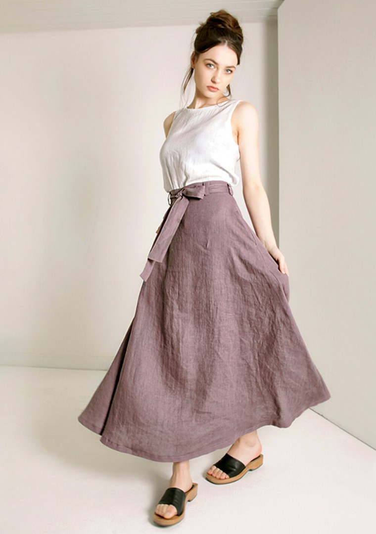 Linen maxi skirt with belt Alessia 2
