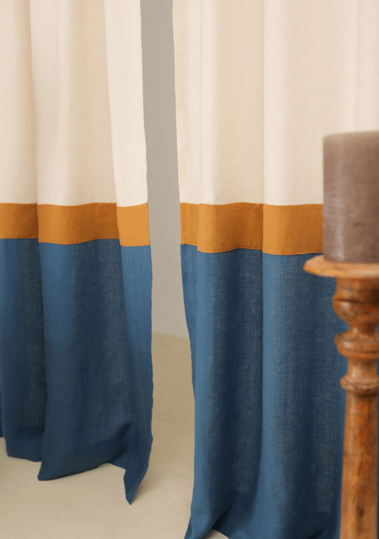 Linen color block curtains with multifunctional heading tape