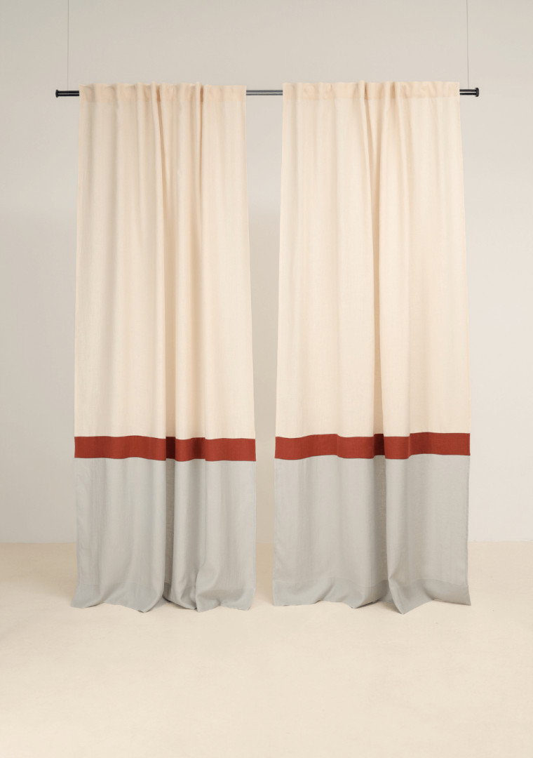 Color block linen curtain panels