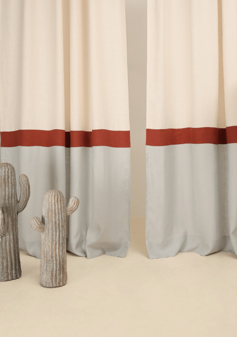 Color block linen curtain panels