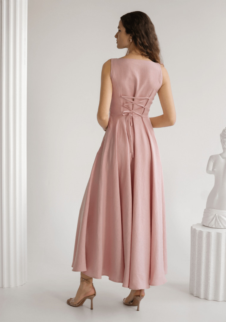 Linen bridesmaid dress Wendy with lace-up back