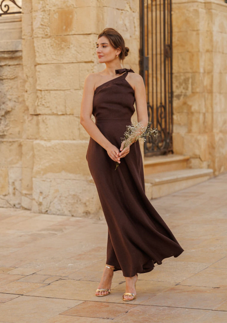 One shoulder linen dress Rachel