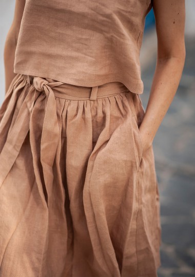 AMANI LAUREL GATHERED WAIST MIDI LINEN SKIRT