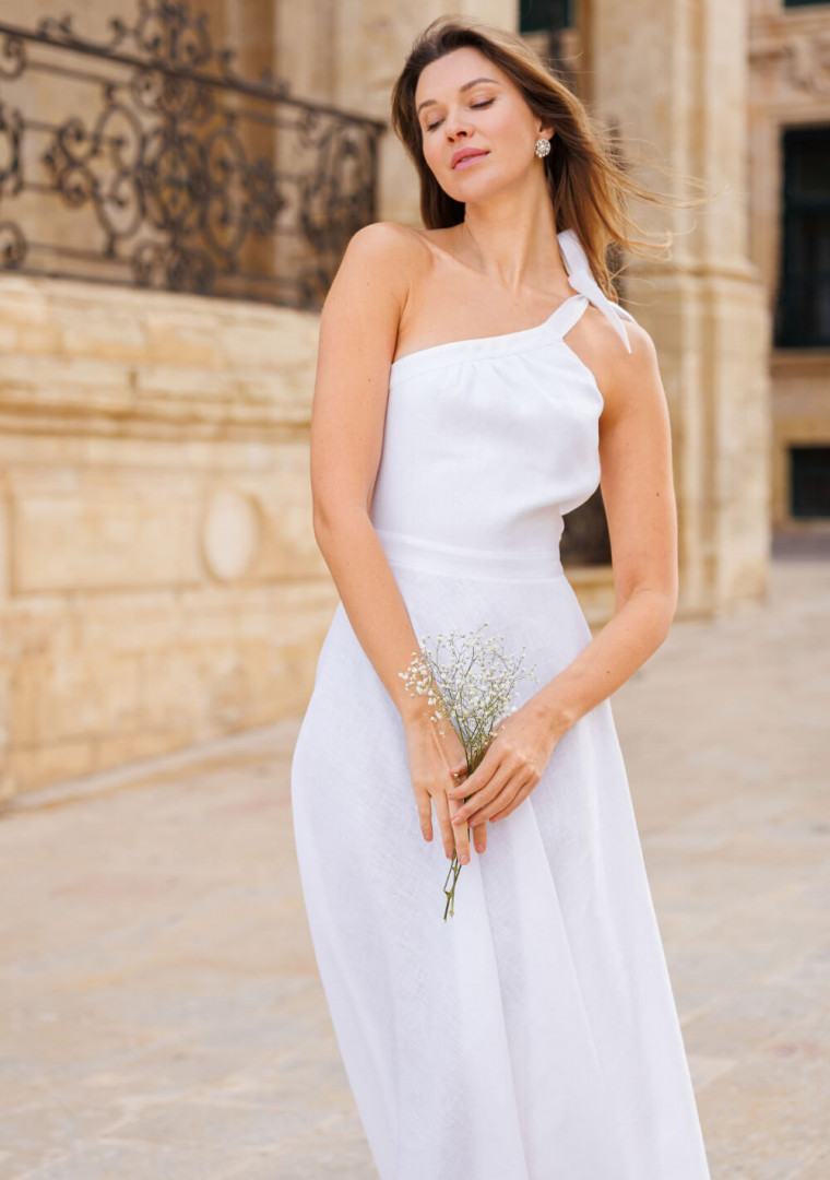 One shoulder linen wedding dress Rachel