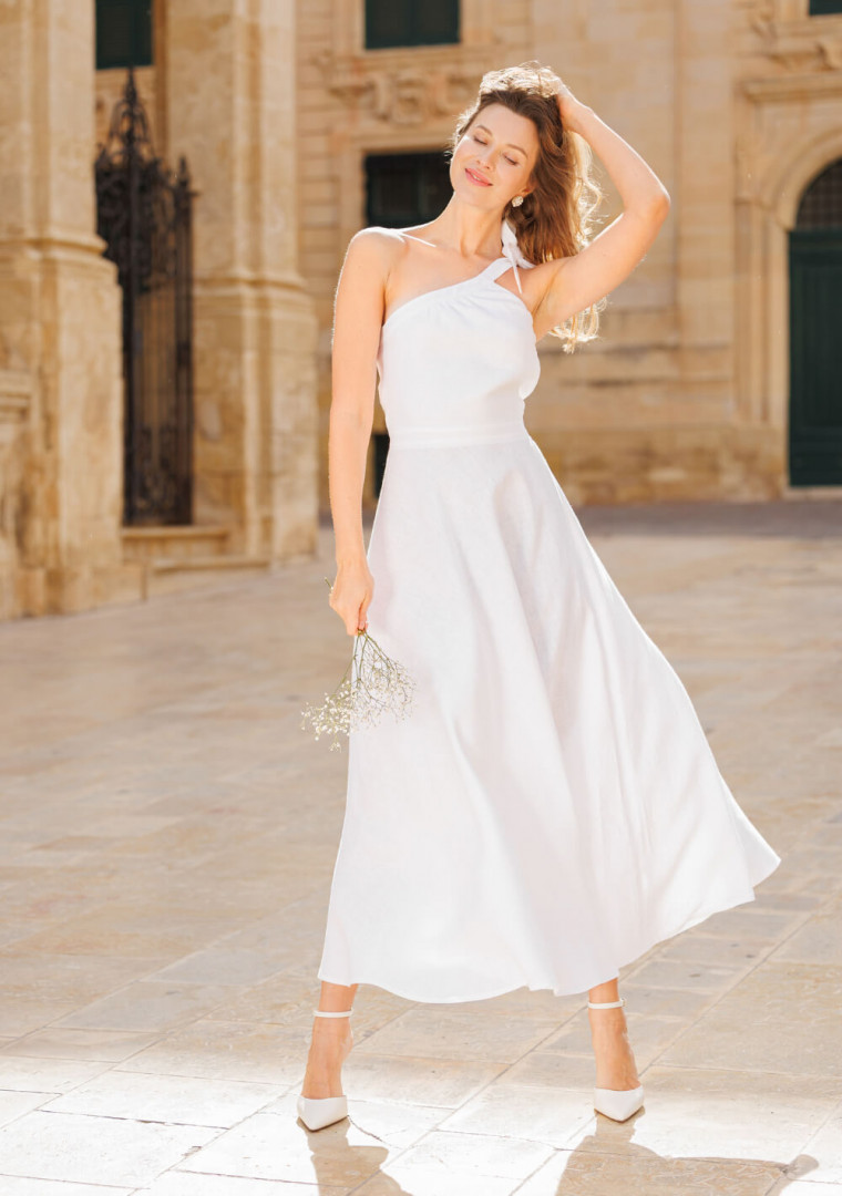 One shoulder linen wedding dress Rachel