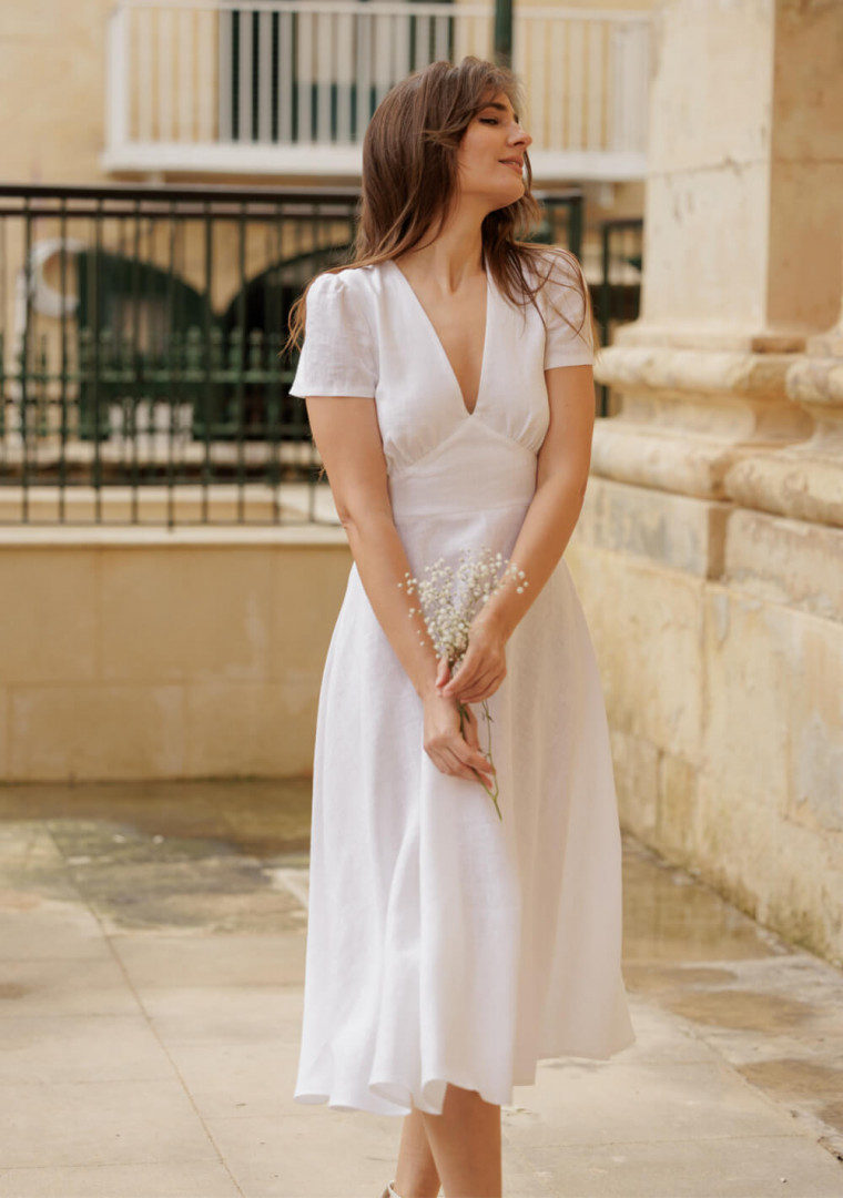 Deep v neck linen dress Sicily