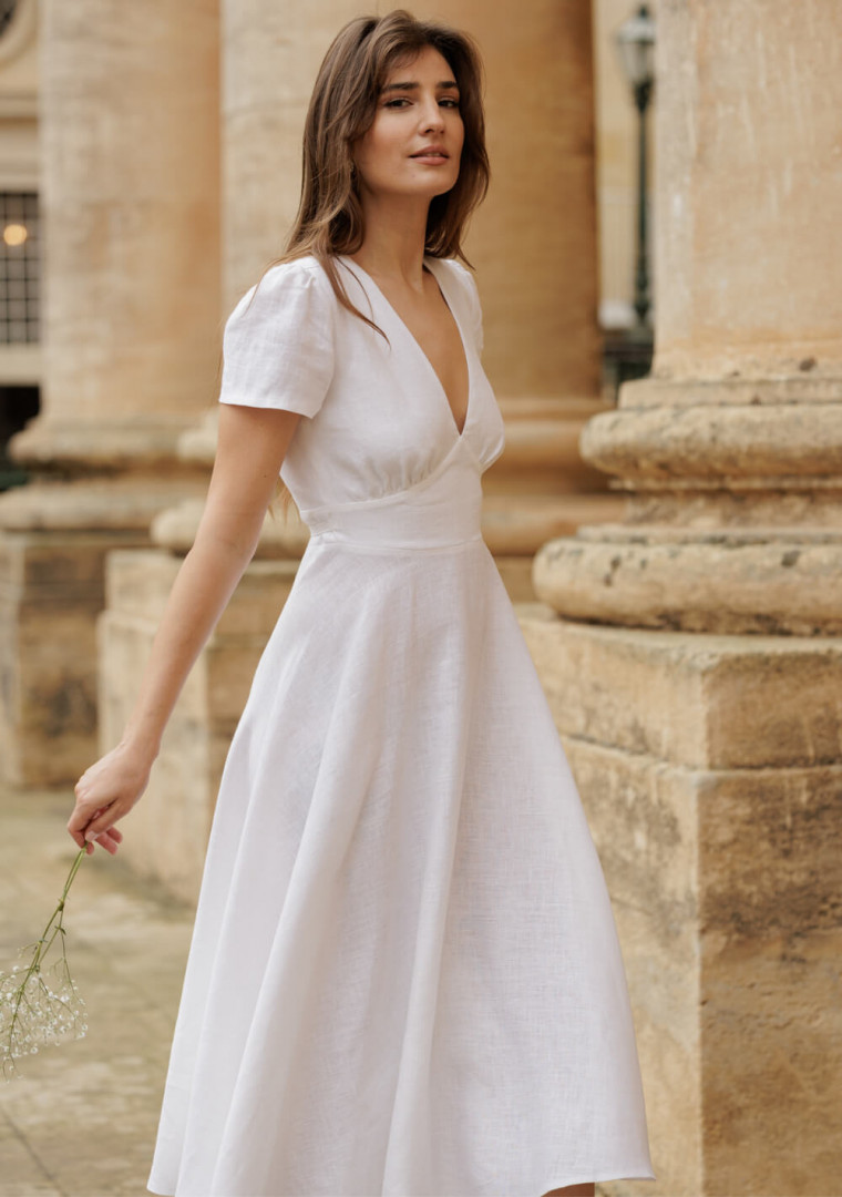 Deep v neck linen dress Sicily