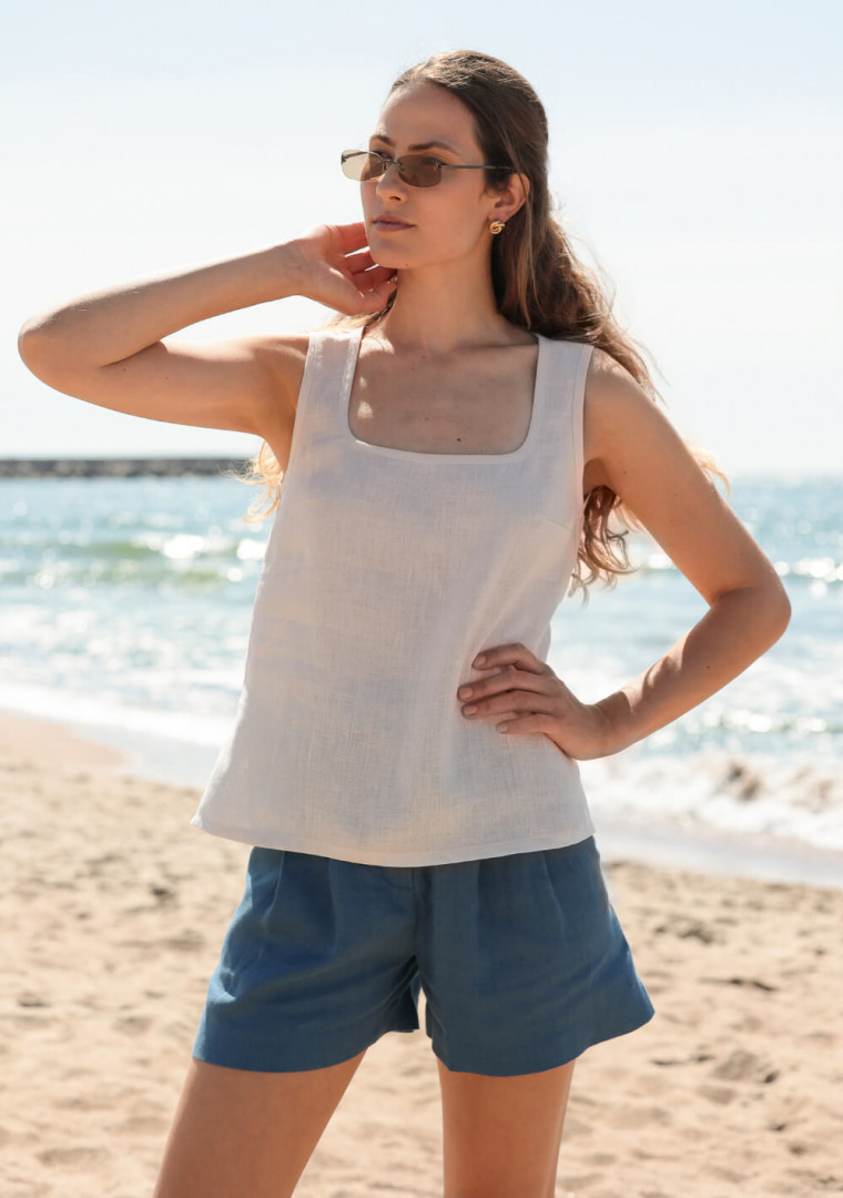 Linen square neck top Bess