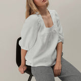 Linen square neck top Essie