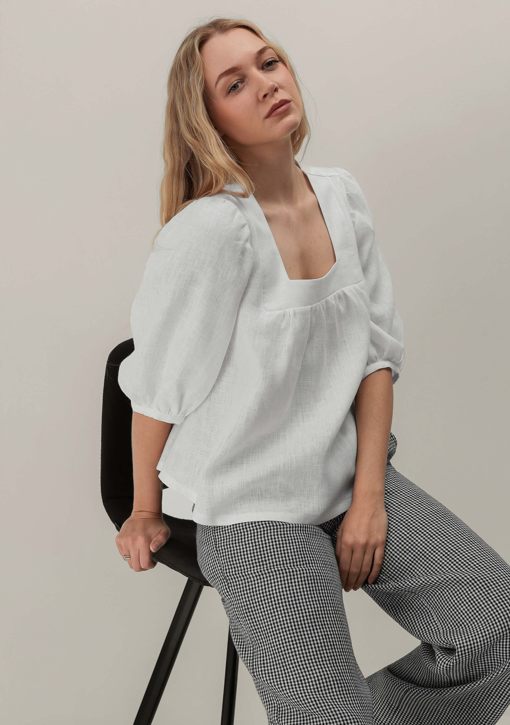 Linen square neck top Essie