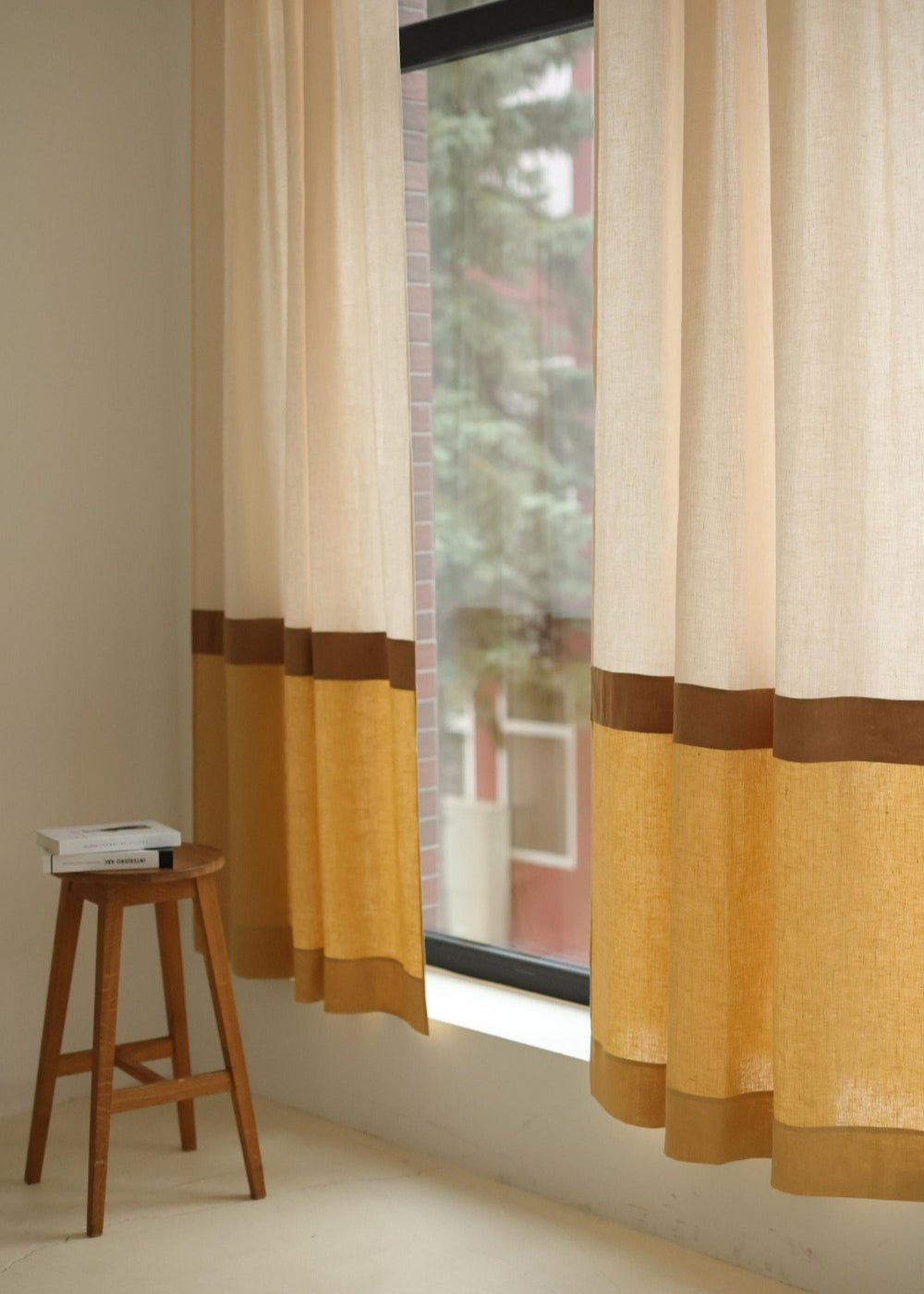 70s 3 color block linen curtain – photo 1