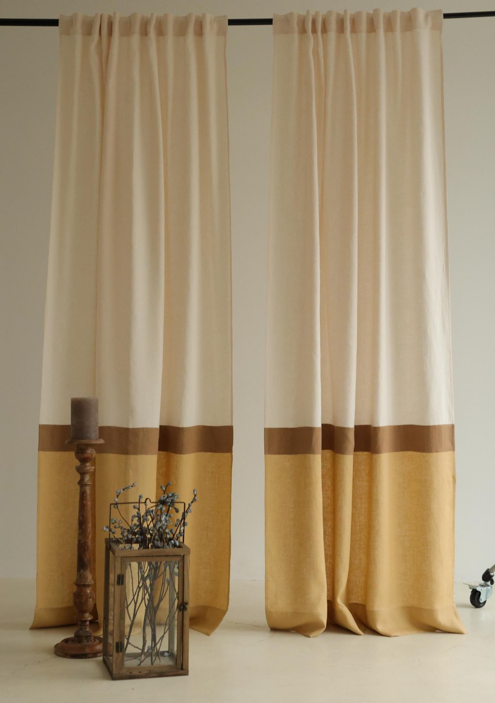 70s 3 color block linen curtain – photo 3