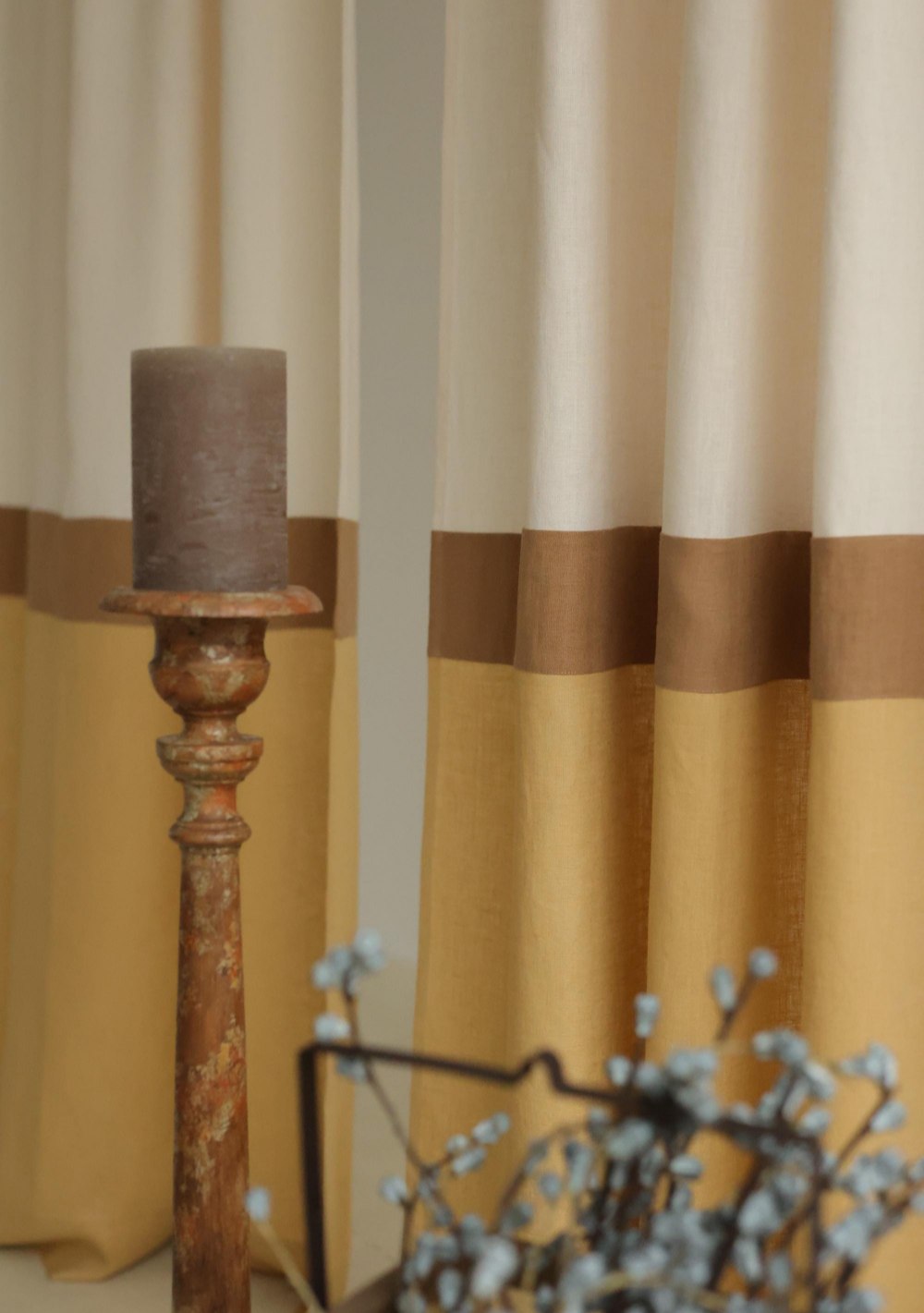 70s 3 color block linen curtain – photo 4