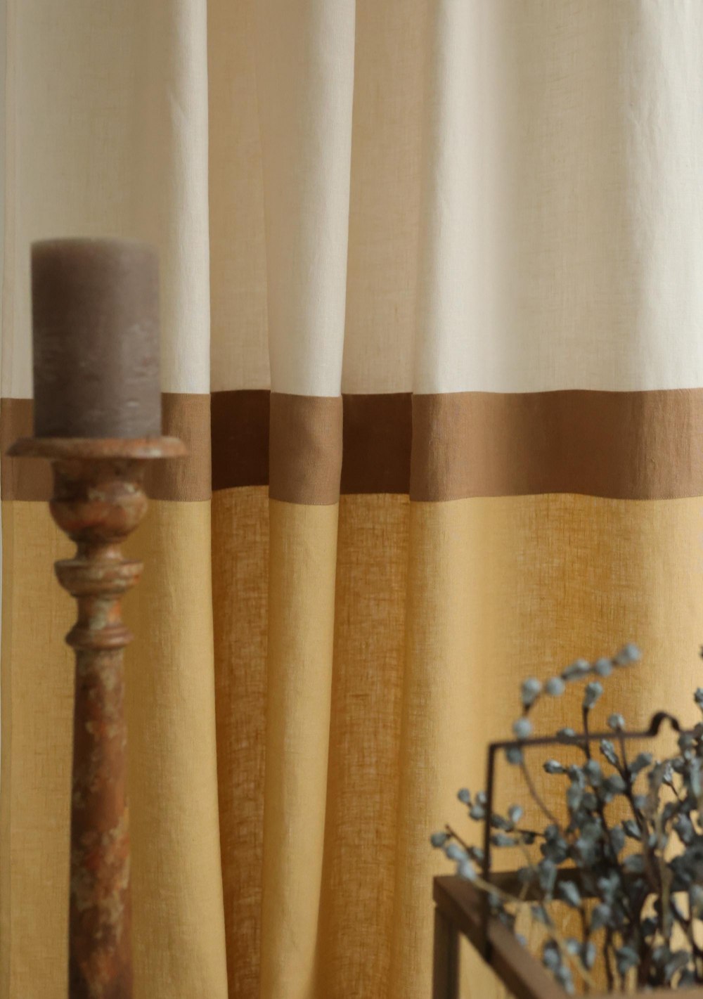 70s 3 color block linen curtain – photo 6
