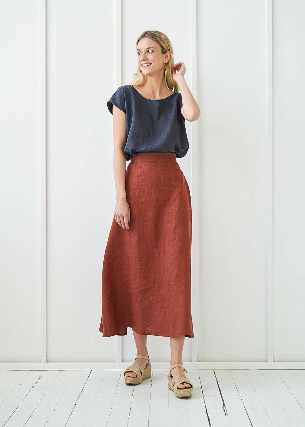 Ankle length linen skirt India