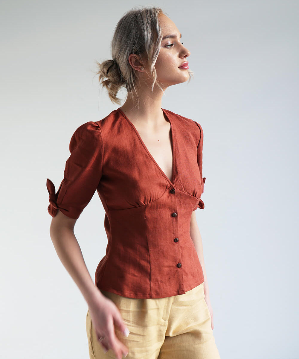Button front linen blouse Flavia