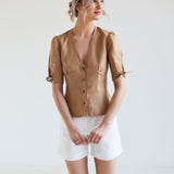 Button front linen blouse Flavia