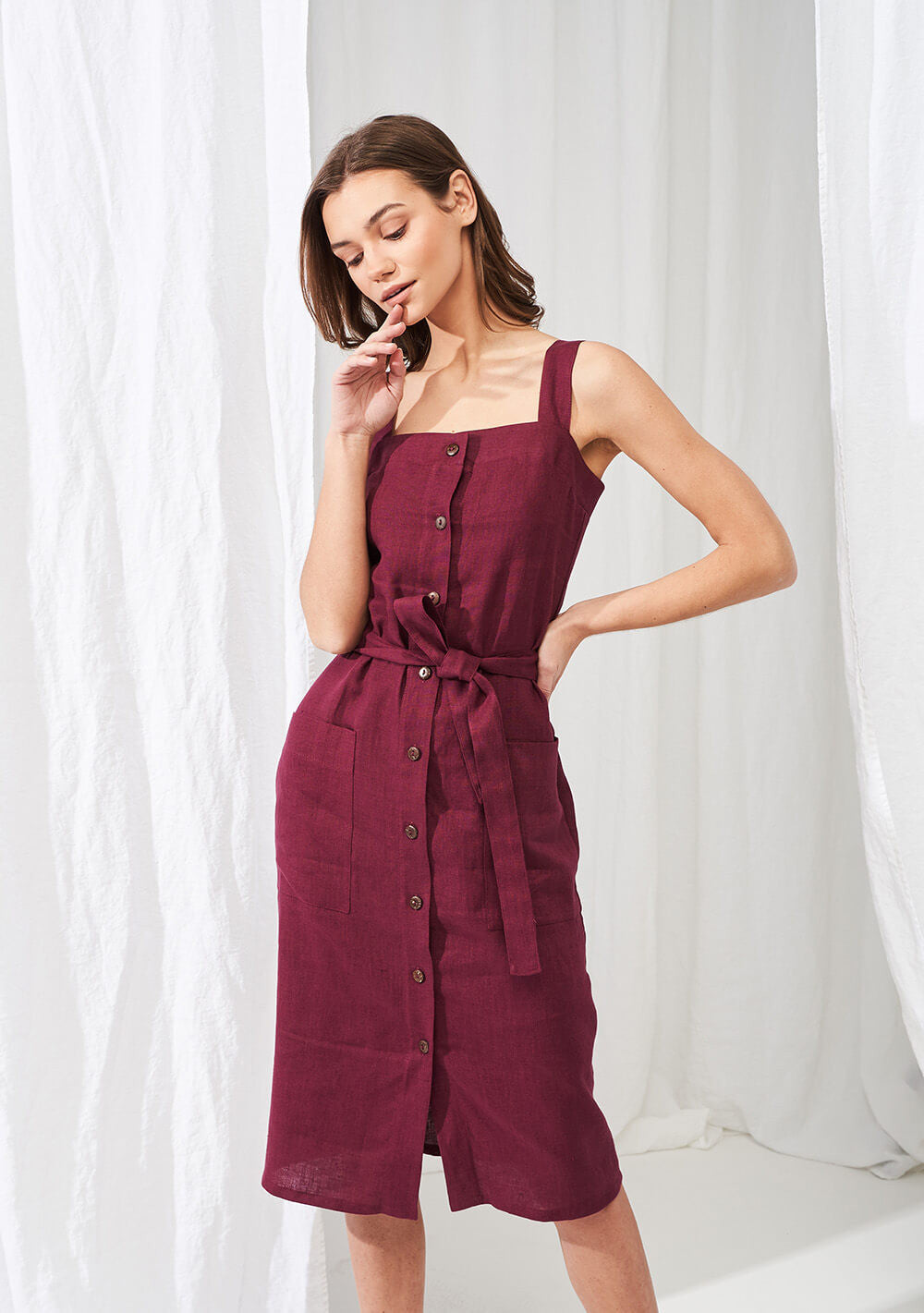 Button front linen dress Ava