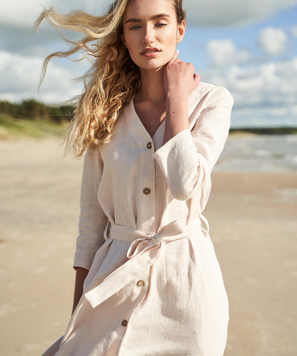Button front linen dress Santana