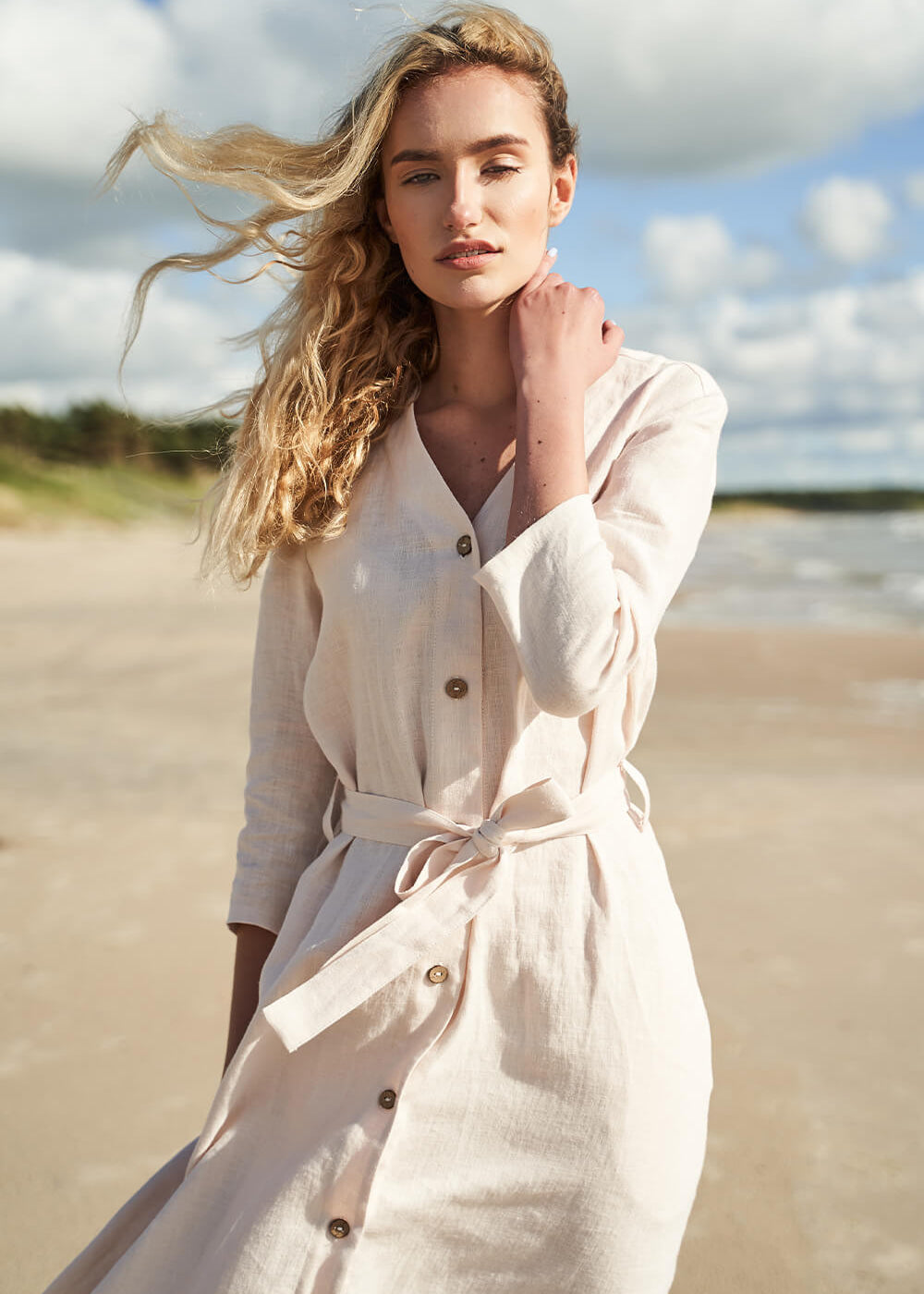Button front linen dress Santana