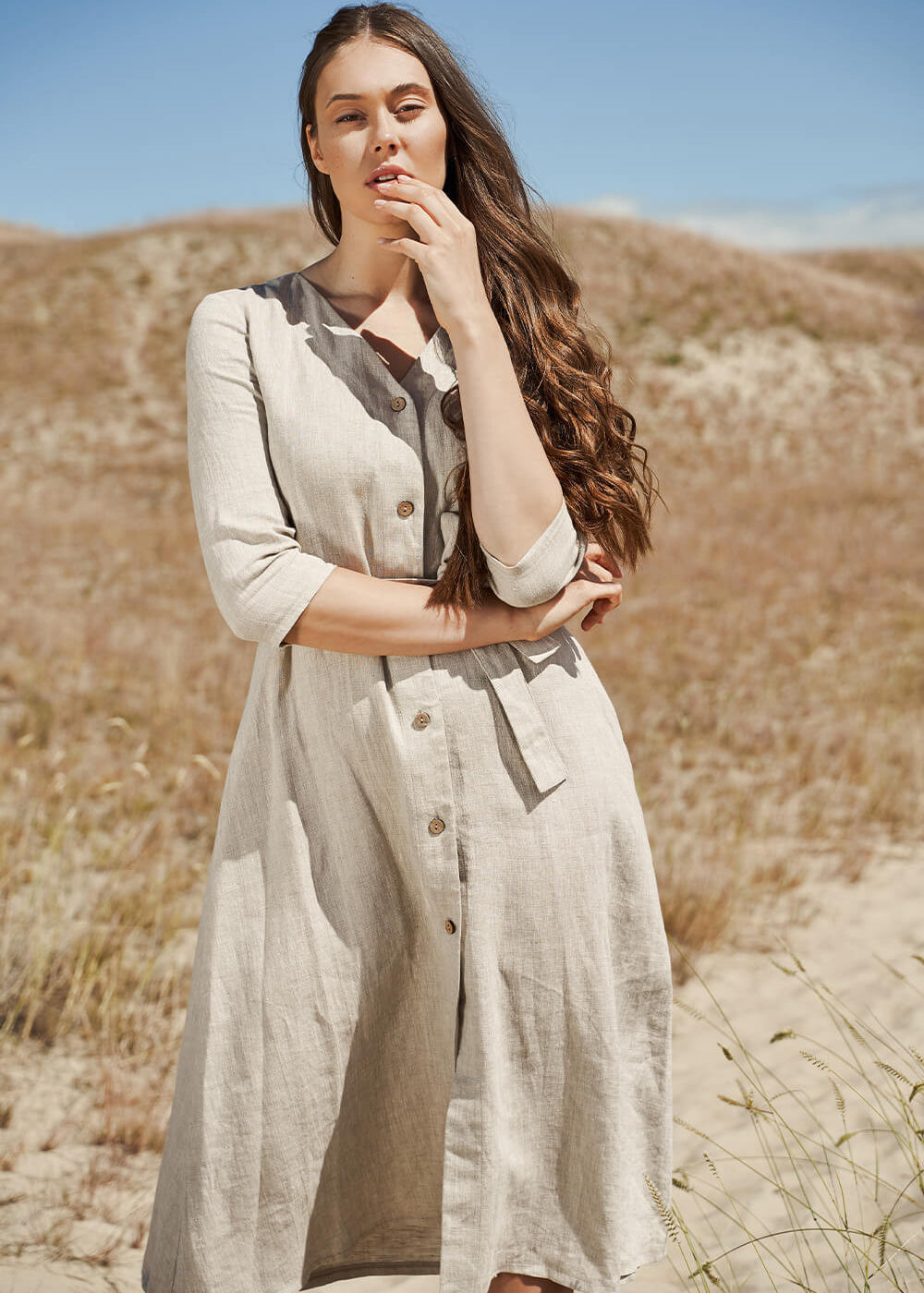 Button front linen dress Santana