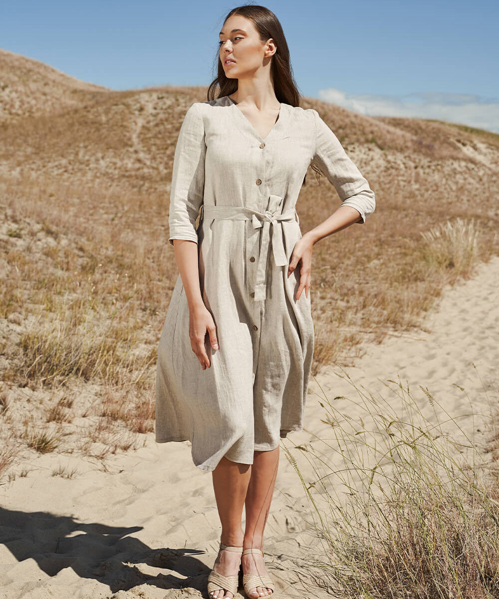 Button front linen dress Santana