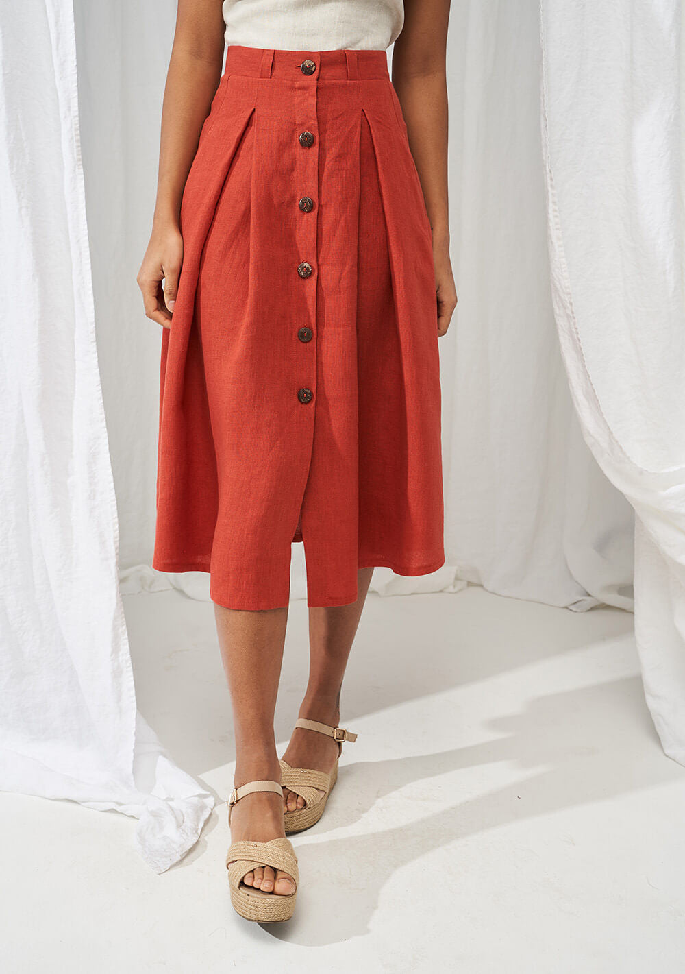 Button front linen skirt Briny