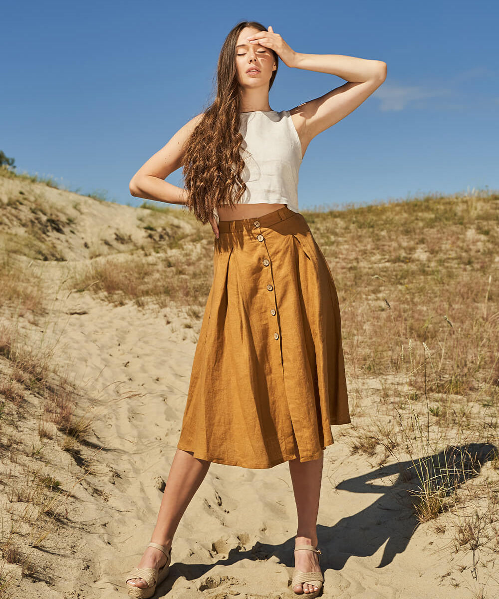 Button front linen skirt Briny