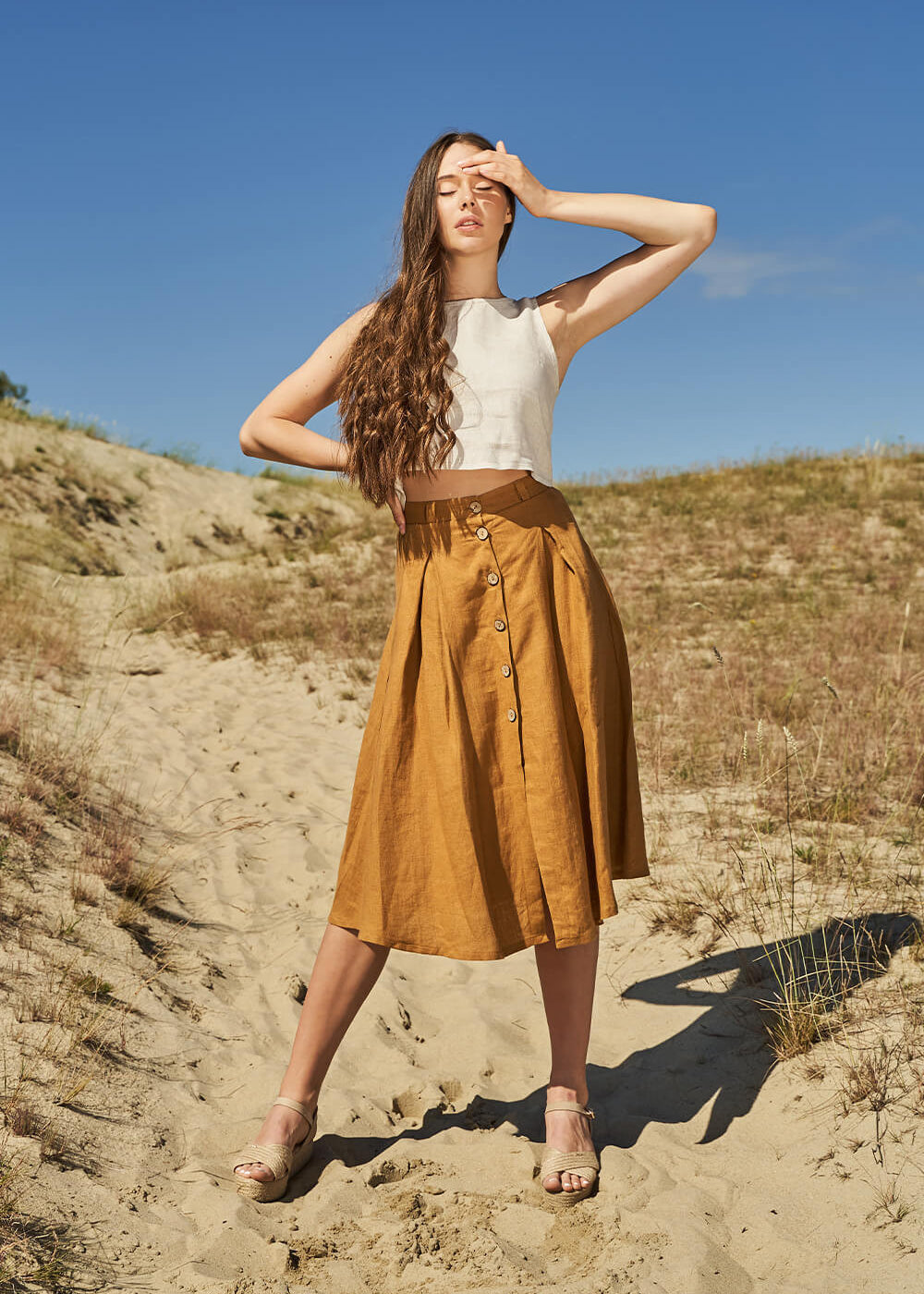 Button front linen skirt Briny