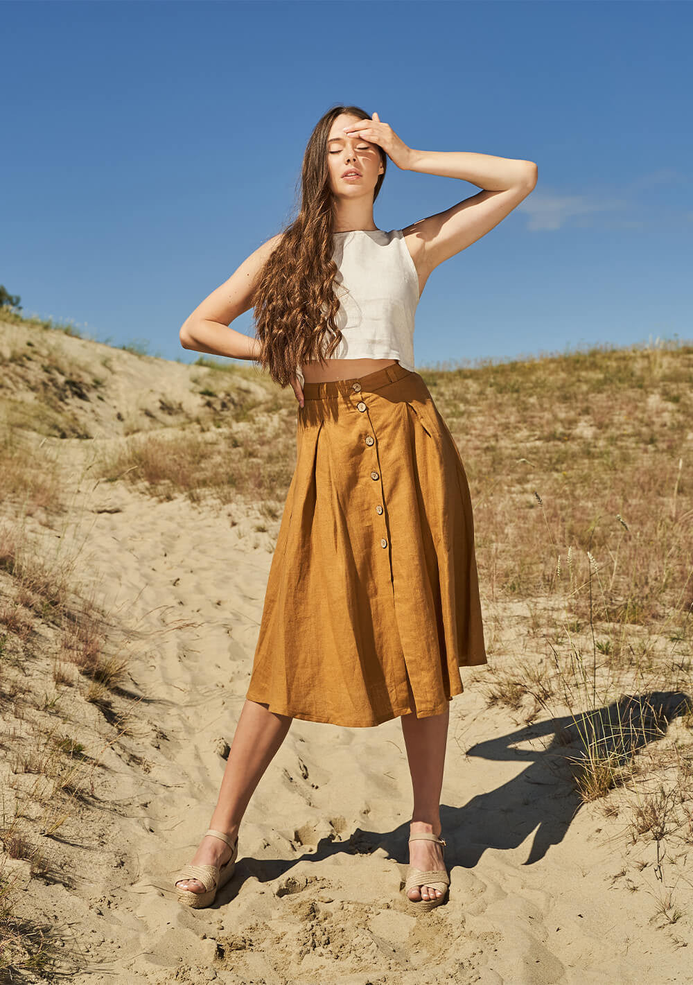 Button front linen skirt Briny