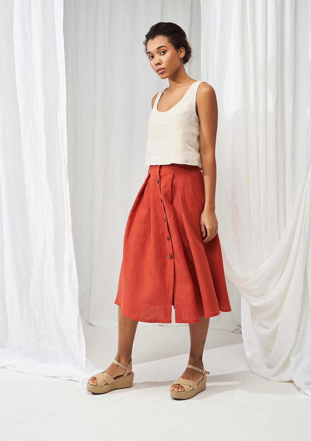 Button front linen skirt Briny