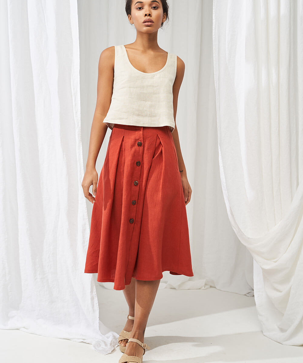 Button front linen skirt Briny