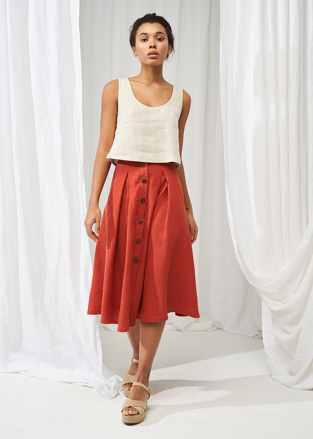 Button front linen skirt Briny