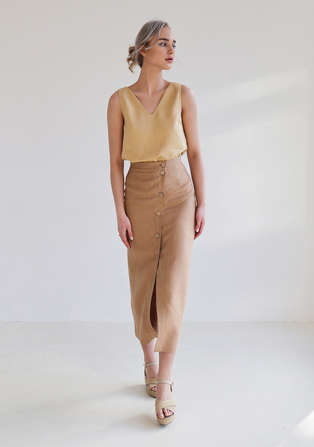 Button front linen skirt Cybile