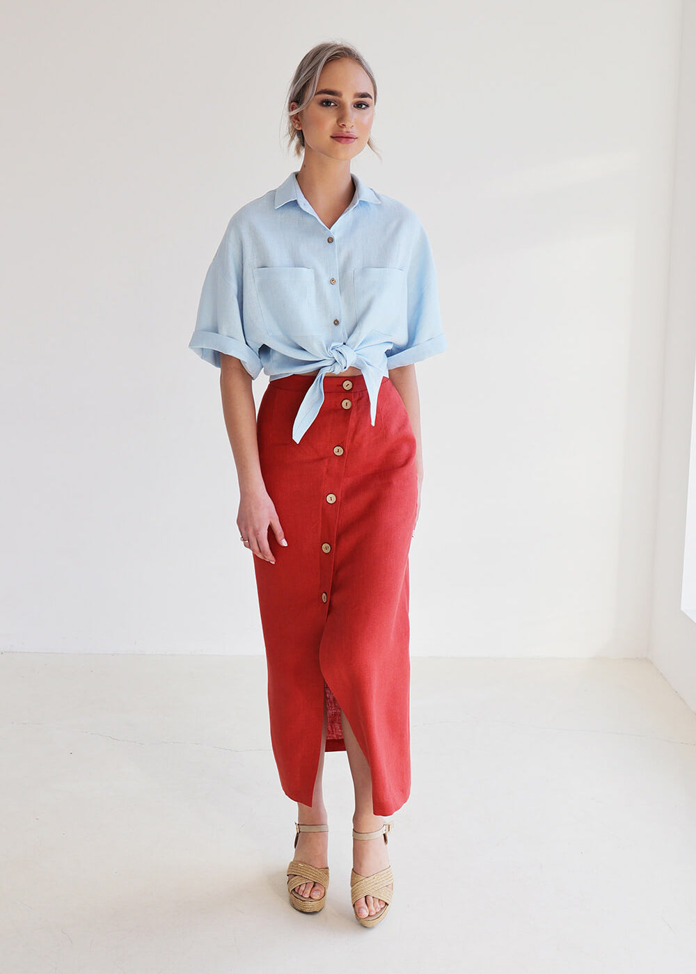 Button front linen skirt Cybile
