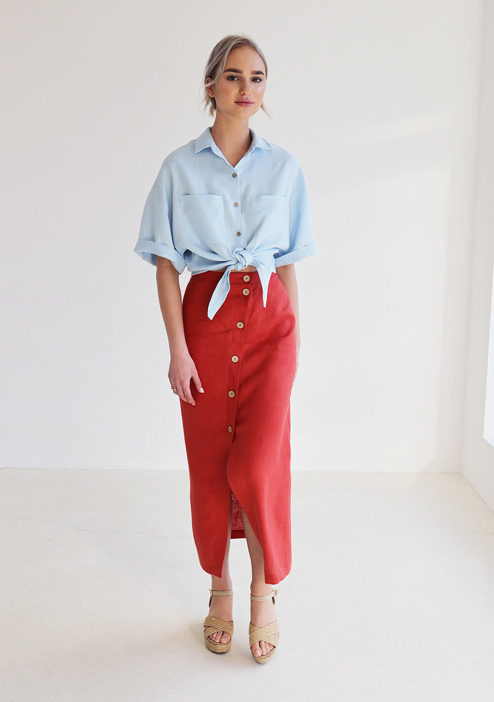 Button front linen skirt Cybile