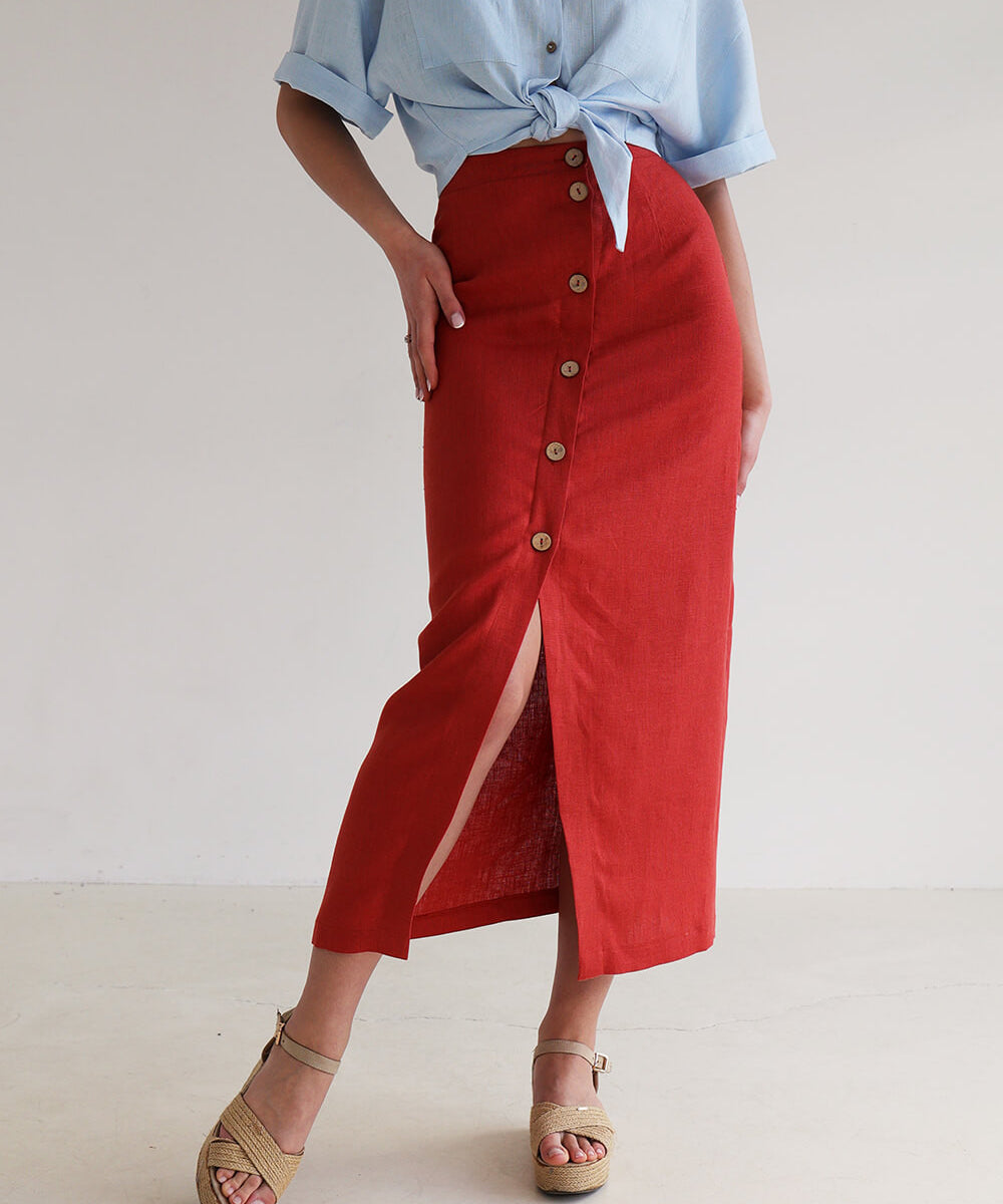 Button front linen skirt Cybile