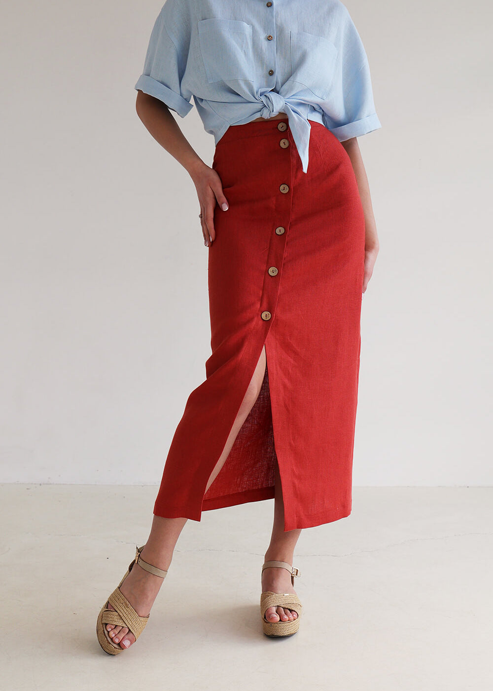 Button front linen skirt Cybile